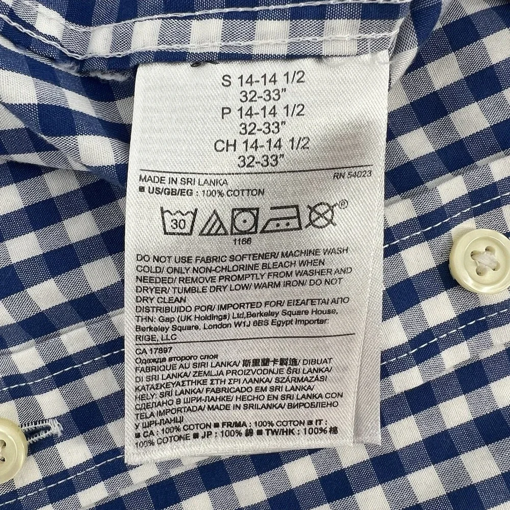 Banana Republic Men's Shirt Size SMALL 14-14 1/2 Slim Fit Blue Check Long Sleeve